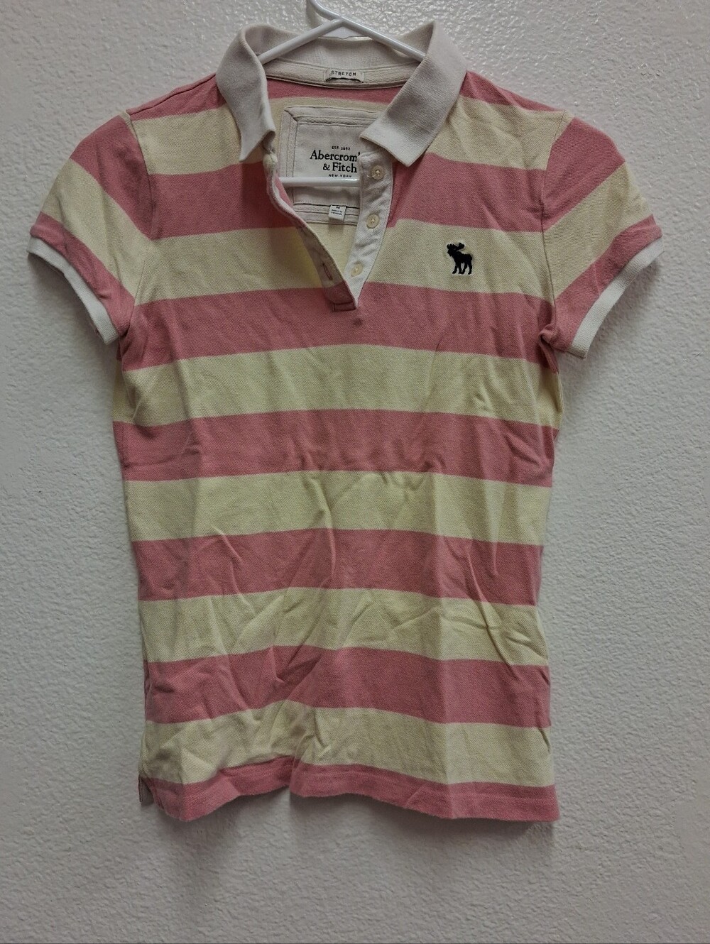 VTG Y2K Abercrombie & Fitch Women’s Polo Pink Striped Preppy ~~~~   Size Medium